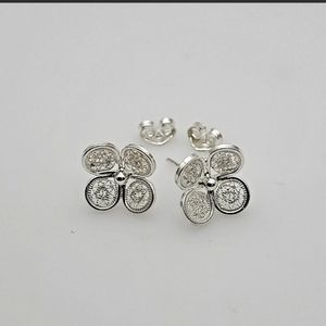 925 Sterling Silver Antique Filigree Flower Earrings